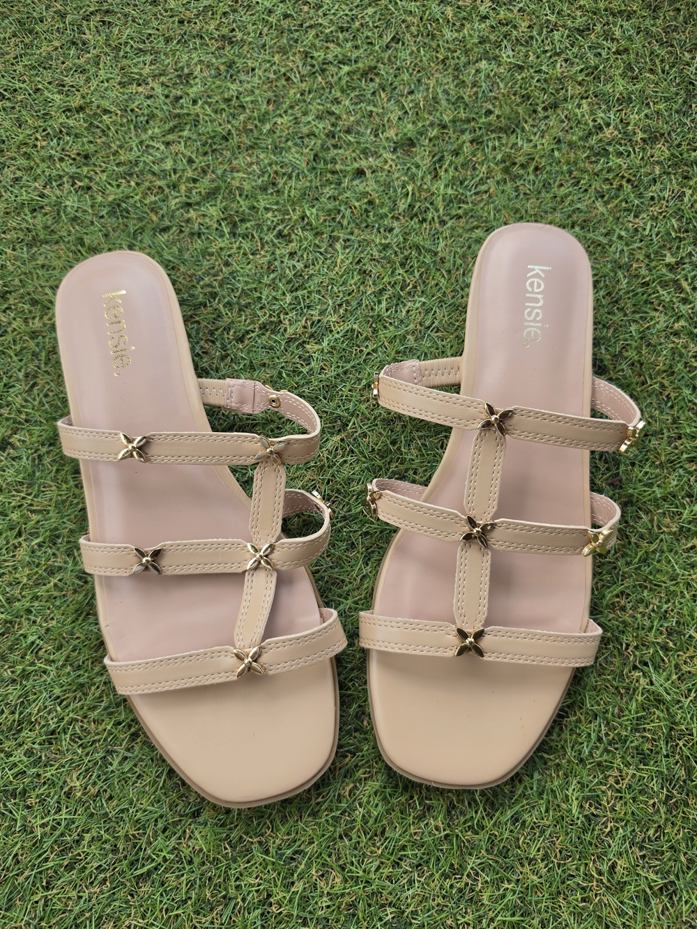 Kensie Nude Strappy Slide Sandals